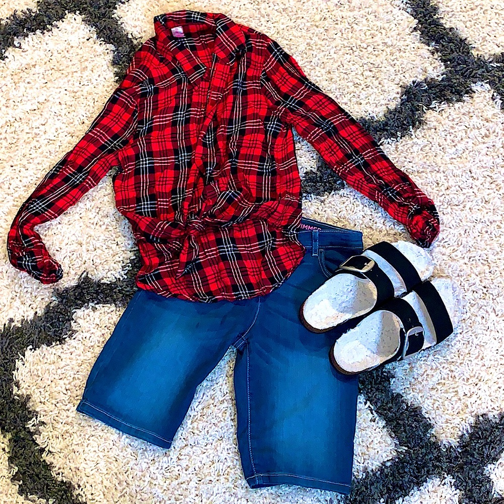 Red flannel button-up shirt